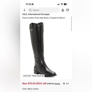 INC International Concepts Black Leather Knee-High Riding Boots